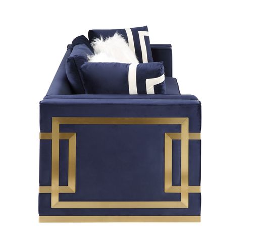 Acme - Virrux Chair W/2 Pillows LV00295 Blue Velvet & Gold Finish