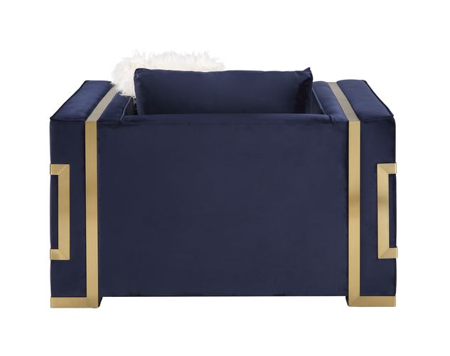 Acme - Virrux Chair W/2 Pillows LV00295 Blue Velvet & Gold Finish