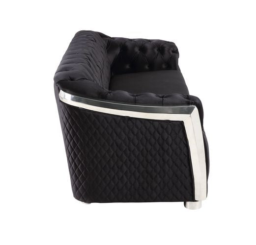 Acme - Pyroden Sofa LV00296 Black Velvet & Chrome Finish