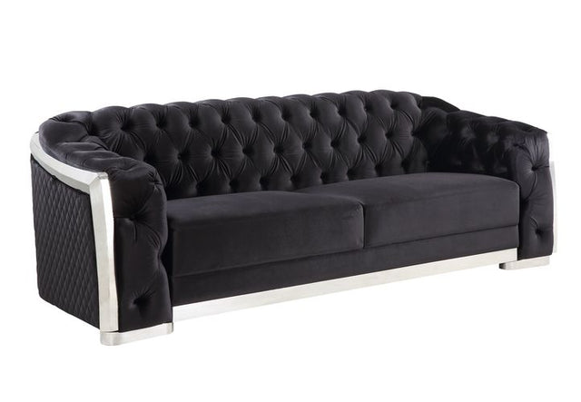 Acme - Pyroden Sofa LV00296 Black Velvet & Chrome Finish