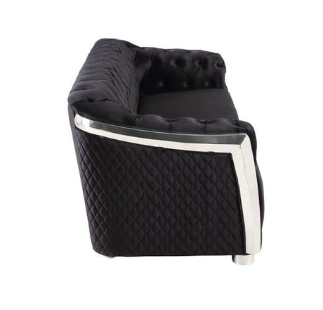 Acme - Pyroden Loveseat LV00297 Black Velvet & Chrome Finish