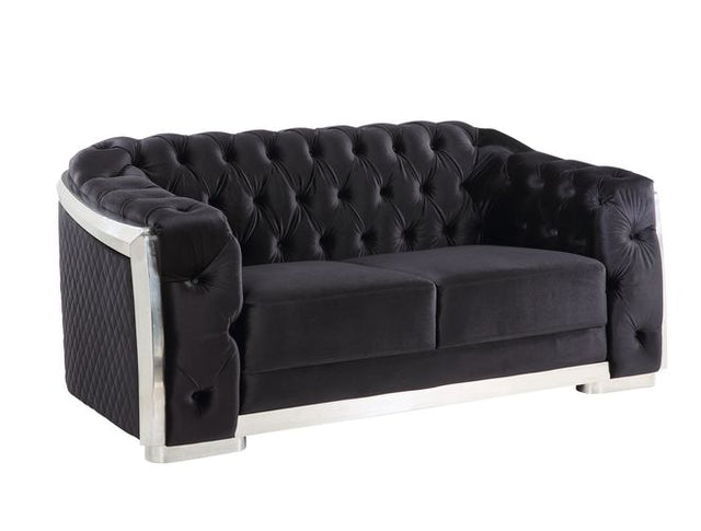 Acme - Pyroden Loveseat LV00297 Black Velvet & Chrome Finish