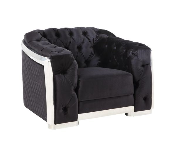 Acme - Pyroden Chair LV00298 Black Velvet & Chrome Finish