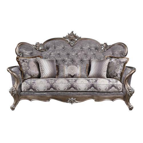 Acme - Elozzol Sofa W/5 Pillows LV00299 Fabric & Antique Bronze Finish