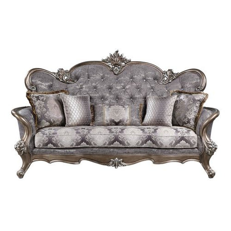 Acme - Elozzol Sofa W/5 Pillows LV00299 Fabric & Antique Bronze Finish