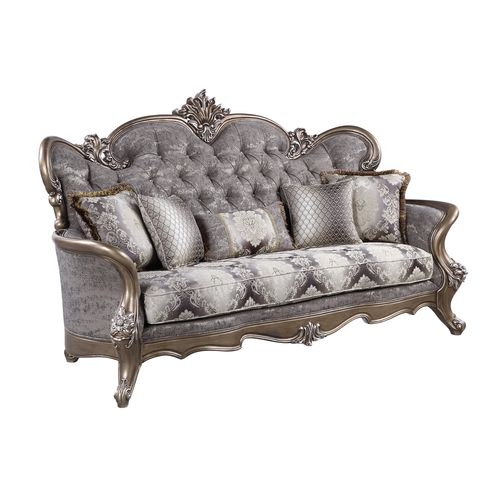 Acme - Elozzol Sofa W/5 Pillows LV00299 Fabric & Antique Bronze Finish