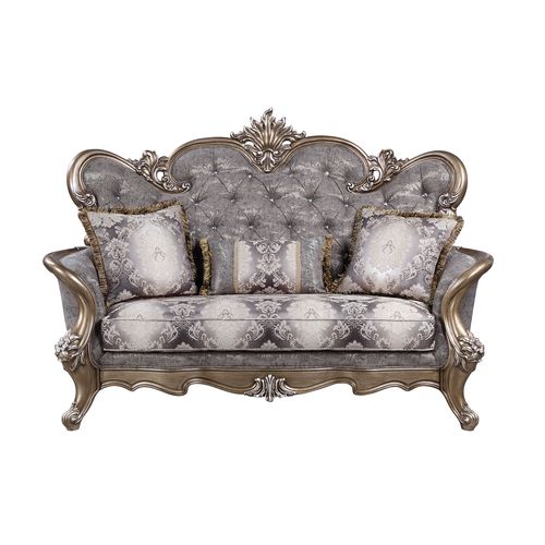 Acme - Elozzol Loveseat W/3 Pillows LV00300 Fabric & Antique Bronze Finish