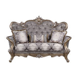 Acme - Elozzol Loveseat W/3 Pillows LV00300 Fabric & Antique Bronze Finish