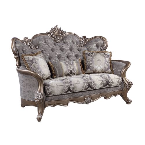 Acme - Elozzol Loveseat W/3 Pillows LV00300 Fabric & Antique Bronze Finish