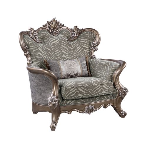 Acme - Elozzol Chair W/Pillow LV00301 Fabric & Antique Bronze Finish