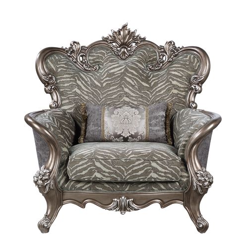 Acme - Elozzol Chair W/Pillow LV00301 Fabric & Antique Bronze Finish