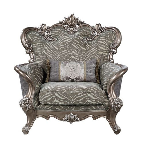 Acme - Elozzol Chair W/Pillow LV00301 Fabric & Antique Bronze Finish