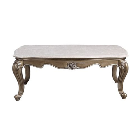 Acme - Elozzol Coffee Table LV00302 Marble Top & Antique Bronze Finish