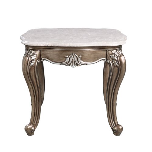 Acme - Elozzol End Table LV00303 Marble Top & Antique Bronze Finish