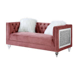 Acme - Heibero II Loveseat W/2 Pillows LV00328 Pink Velvet & Faux Diamond Trim