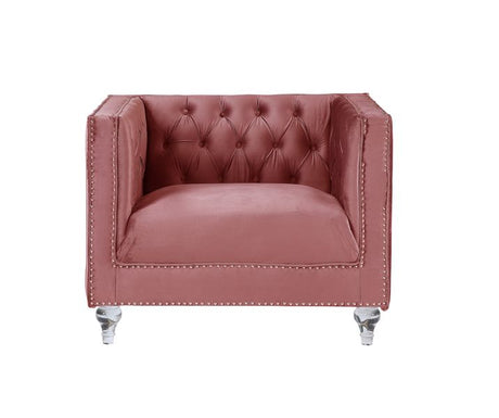 Acme - Heibero II Chair LV00329 Pink Velvet & Faux Diamond Trim