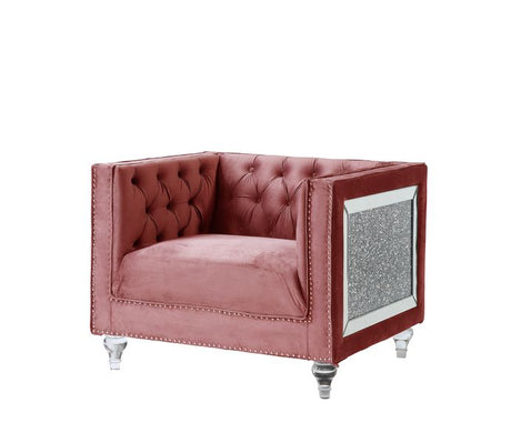 Acme - Heibero II Chair LV00329 Pink Velvet & Faux Diamond Trim