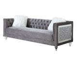 Acme - Heibero II Sofa W/2 Pillows LV00330 Gray Velvet & Faux Diamond Trim