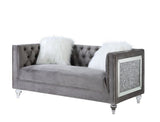 Acme - Heibero II Loveseat W/2 Pillows LV00331 Gray Velvet & Faux Diamond Trim