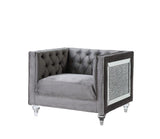 Acme - Heibero II Chair LV00332 Gray Velvet & Faux Diamond Trim