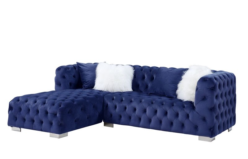 Acme - Syxtyx Sectional Sofa W/4 Pillows LV00333 Blue Velvet