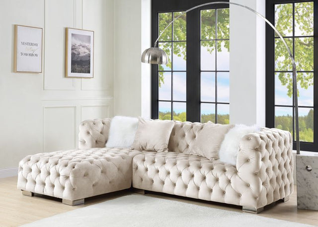 Acme - Syxtyx Sectional Sofa W/4 Pillows LV00334 Beige Velvet