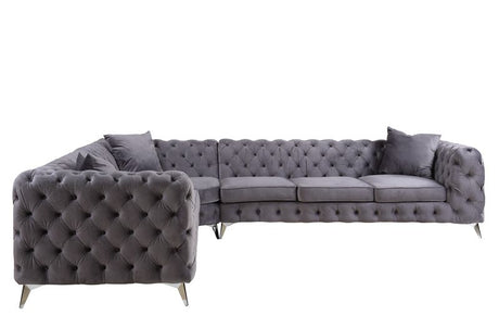 Acme - Wugtyx Sectional Sofa W/3 Pillows LV00335 Dark GrayVelvet