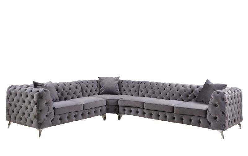 Acme - Wugtyx Sectional Sofa W/3 Pillows LV00335 Dark GrayVelvet