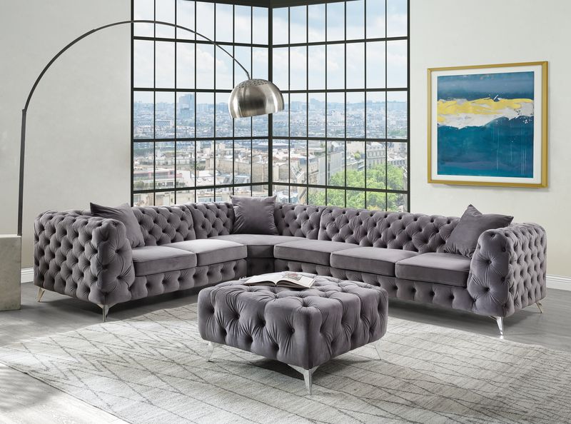 Acme - Wugtyx Sectional Sofa W/3 Pillows LV00335 Dark GrayVelvet