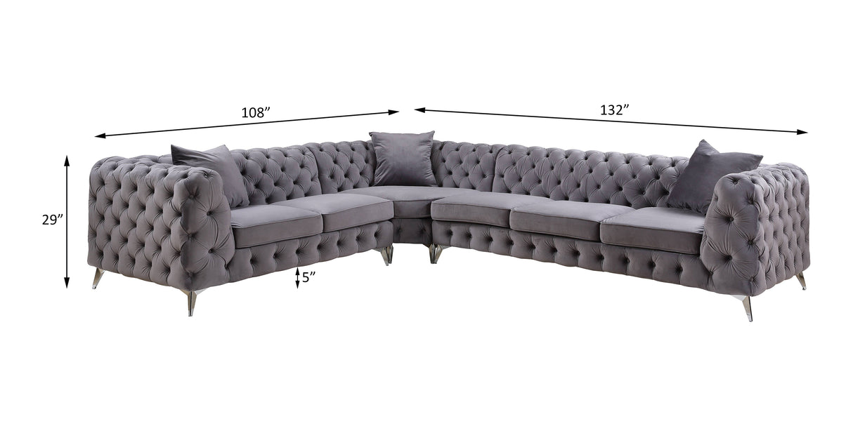 Acme - Wugtyx Sectional Sofa W/3 Pillows LV00335 Dark GrayVelvet