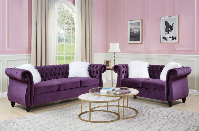 Acme - Thotton Sofa W/2 Pillows LV00340 Purple Velvet