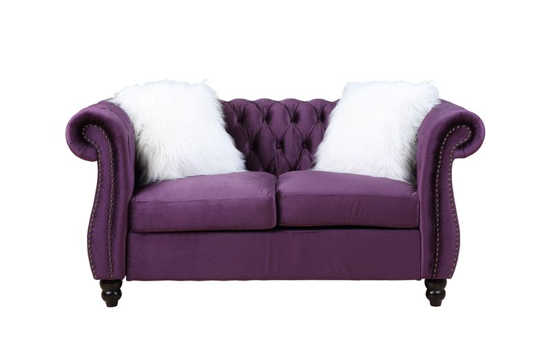 Acme - Thotton Loveseat W/2 Pillows LV00341 Purple Velvet