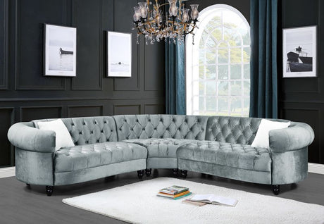 Acme - Qulan Sectional Sofa W/2 Pillows LV00344 Light Blue Velvet