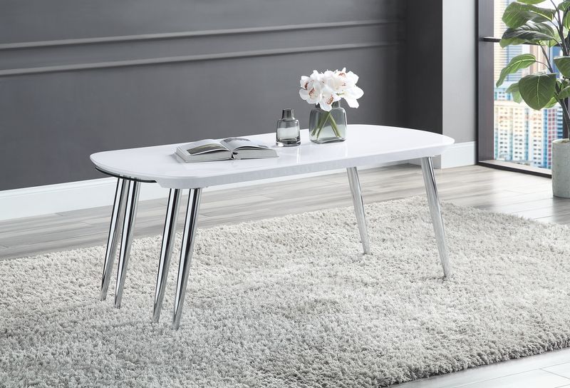 Acme - Patina Coffee Table LV00363 White & Chrome Finish