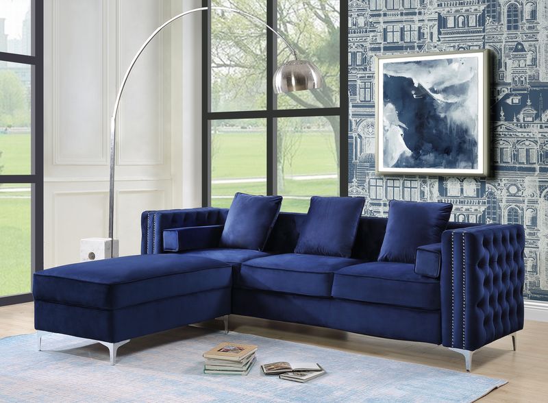 Bovasis Sofa W/5 Pillows LV00366 Blue Velvet | Acme | Home Elegance USA