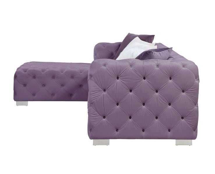 Acme - Qokmis Sectional Sofa W/6 Pillows LV00389 Purple Velvet