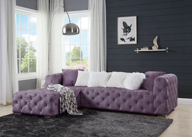 Acme - Qokmis Sectional Sofa W/6 Pillows LV00389 Purple Velvet