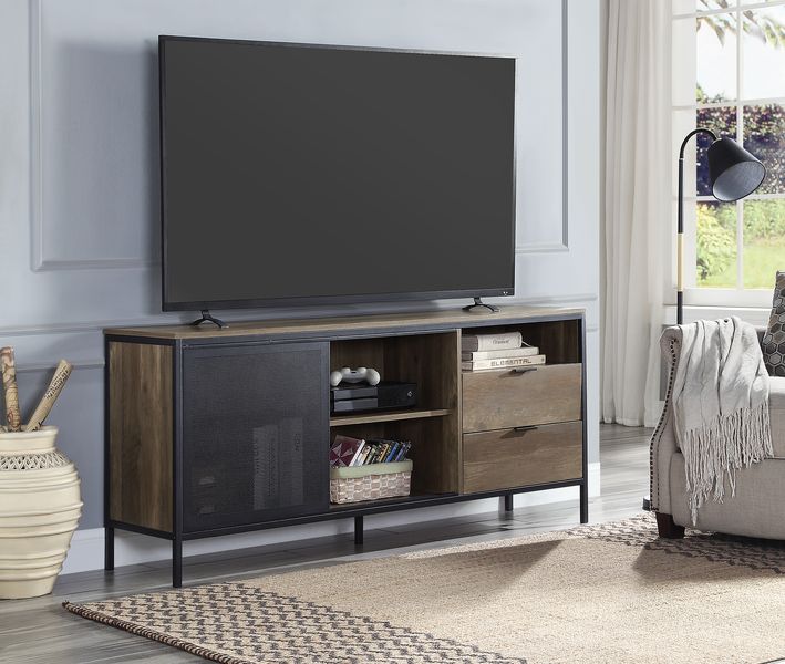 Acme - Nantan Tv Stand LV00405 Rustic Oak & Black Finish