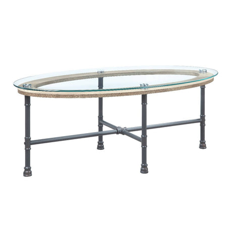 Brantley Coffee Table LV00435 Clear Glass & Sandy Gray Finish | Acme - LV00435 - Home Elegance USA - 1