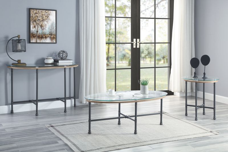 Brantley Coffee Table LV00435 Clear Glass & Sandy Gray Finish | Acme - LV00435 - Home Elegance USA - 2