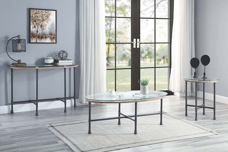 Brantley End Table LV00436 Clear Glass & Sandy Gray Finish | Acme - LV00436 - Home Elegance USA - 1