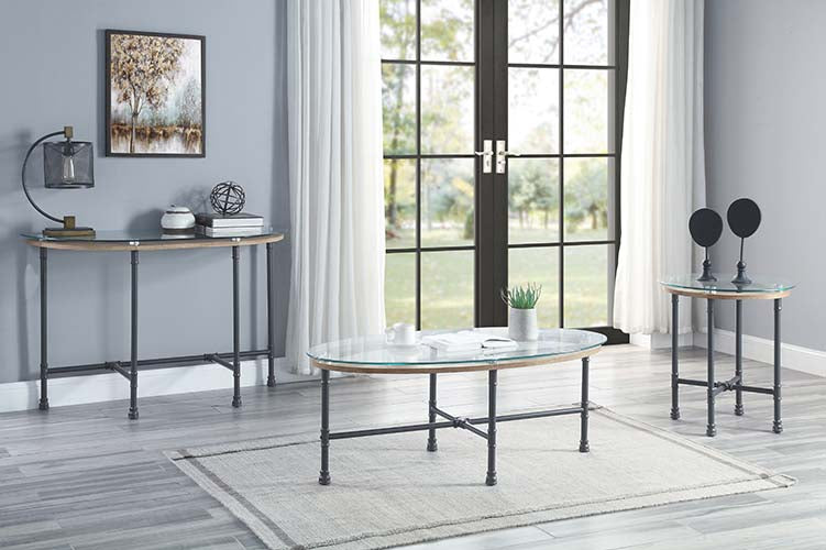 Acme - Brantley End Table LV00436 Clear Glass & Sandy Gray Finish