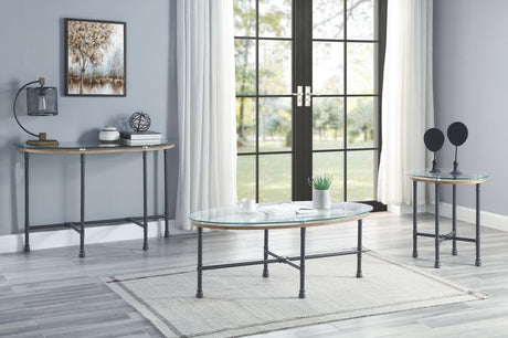 Acme - Brantley Sofa Table LV00437 Clear Glass & Sandy Gray Finish