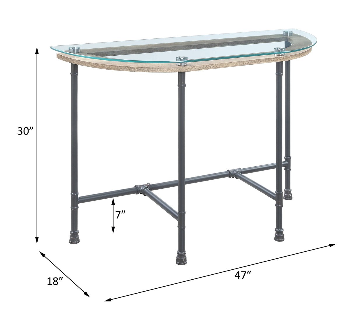 Acme - Brantley Sofa Table LV00437 Clear Glass & Sandy Gray Finish