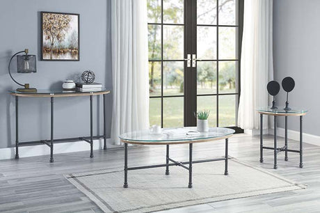 Brantley Sofa Table LV00437 Clear Glass & Sandy Gray Finish | Acme - LV00437 - Home Elegance USA - 1