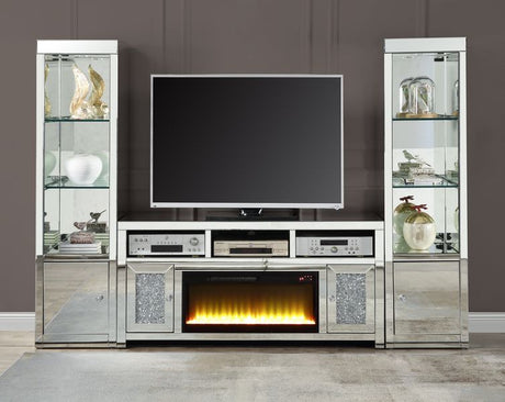 Acme - Noralie Tv Stand W/Fireplace LV00519 Mirrored & Faux Diamonds