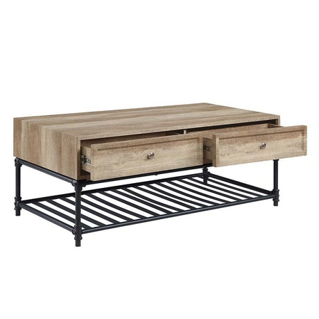 Brantley II Coffee Table LV00748 Oak & Sandy Black Finish | Acme | Home Elegance USA