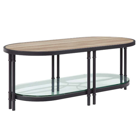 Brantley Coffee Table LV00751 Oak & Sandy Black Finish | Acme - LV00751 - Home Elegance USA - 1