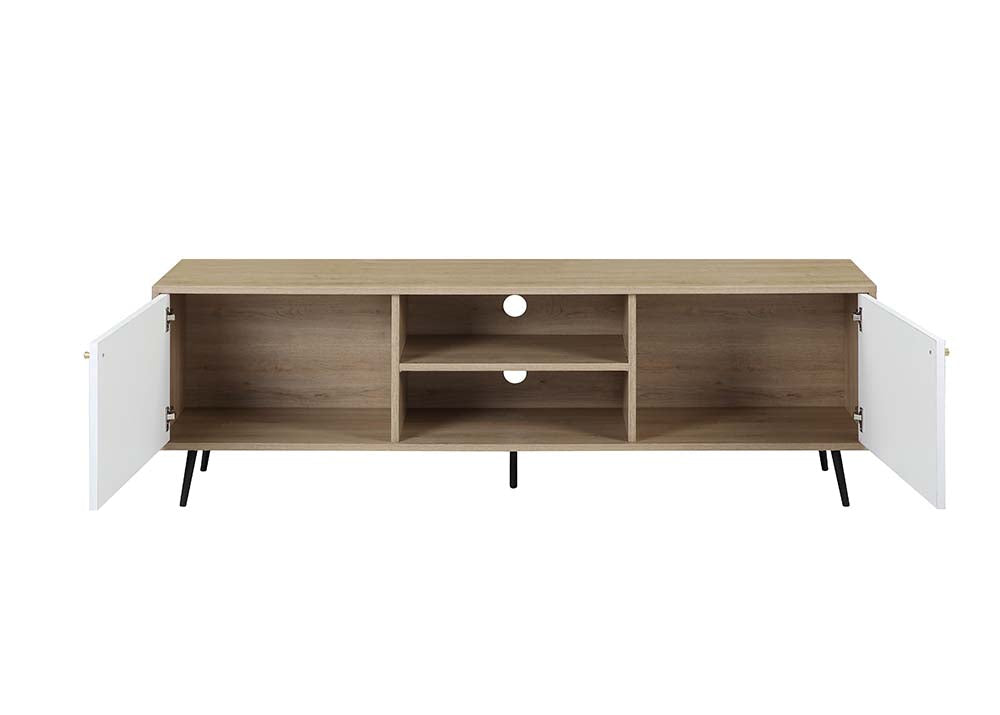 Acme - Wafiya Tv Stand LV00790 Rustic Oak, White & Black Finish