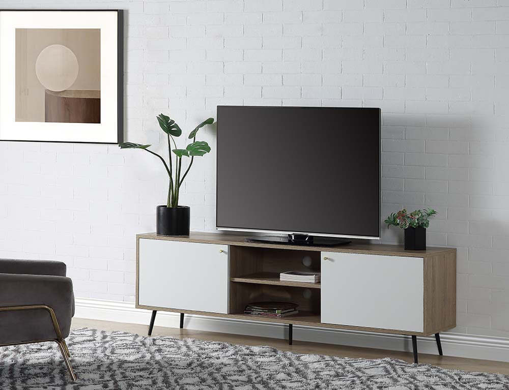 Acme - Wafiya Tv Stand LV00790 Rustic Oak, White & Black Finish